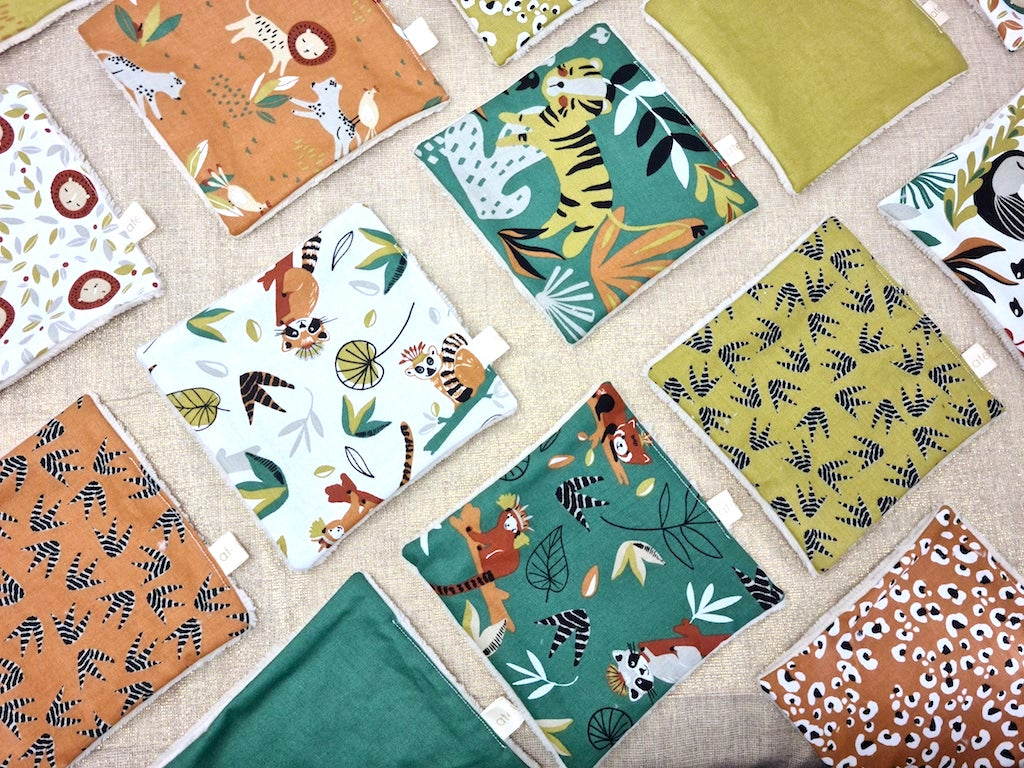 Maxi lingettes en lot de 3 / Cotons lavables / Motifs animaux