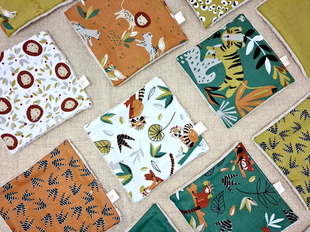 Maxi lingettes en lot de 3 / Cotons lavables / Motifs animaux