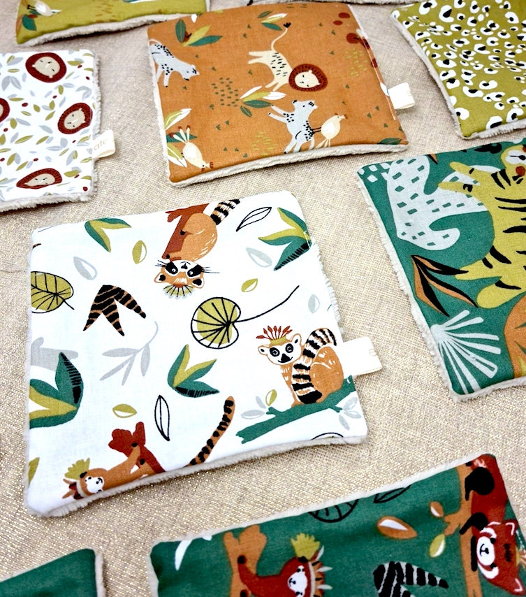 Maxi lingettes en lot de 3 / Cotons lavables / Motifs animaux