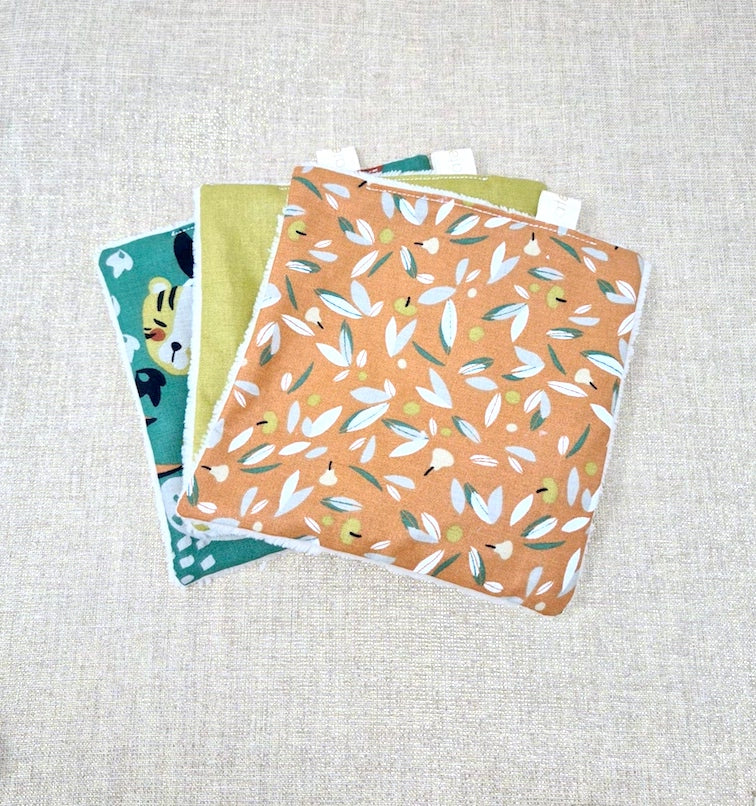 Maxi lingettes en lot de 3 / Cotons lavables / Motifs animaux
