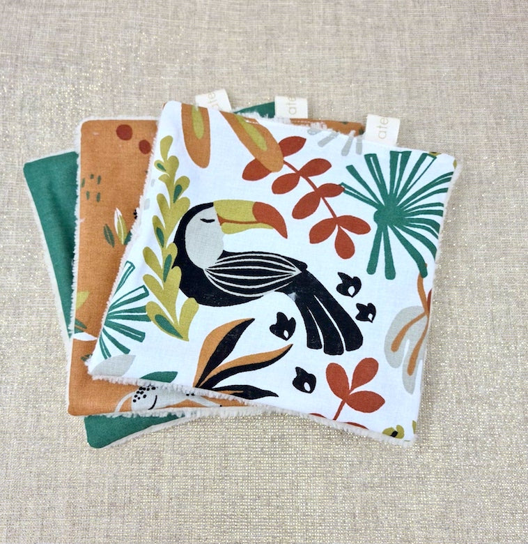 Maxi lingettes en lot de 3 / Cotons lavables / Motifs animaux