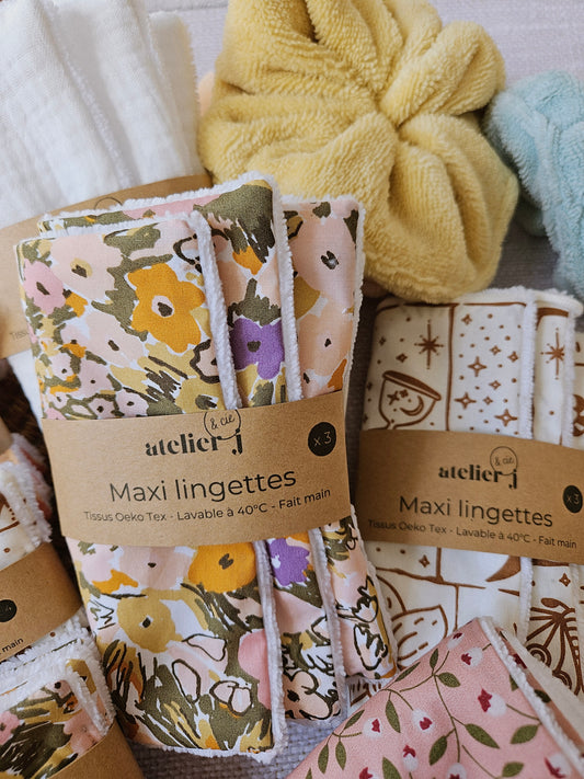Maxi Lingette visage en lot de 3 / grands cotons démaquillants lavables et réutilisable - grand format