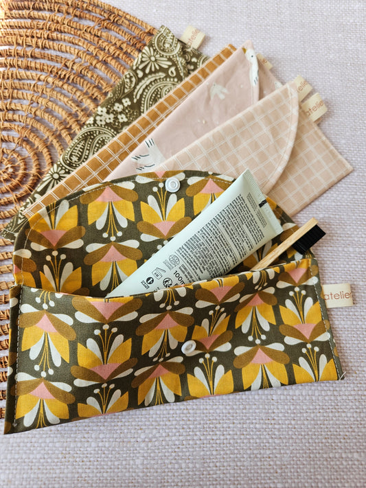 Pochette de voyage brosse à dent & dentifrice en tissu enduit – fermeture pression